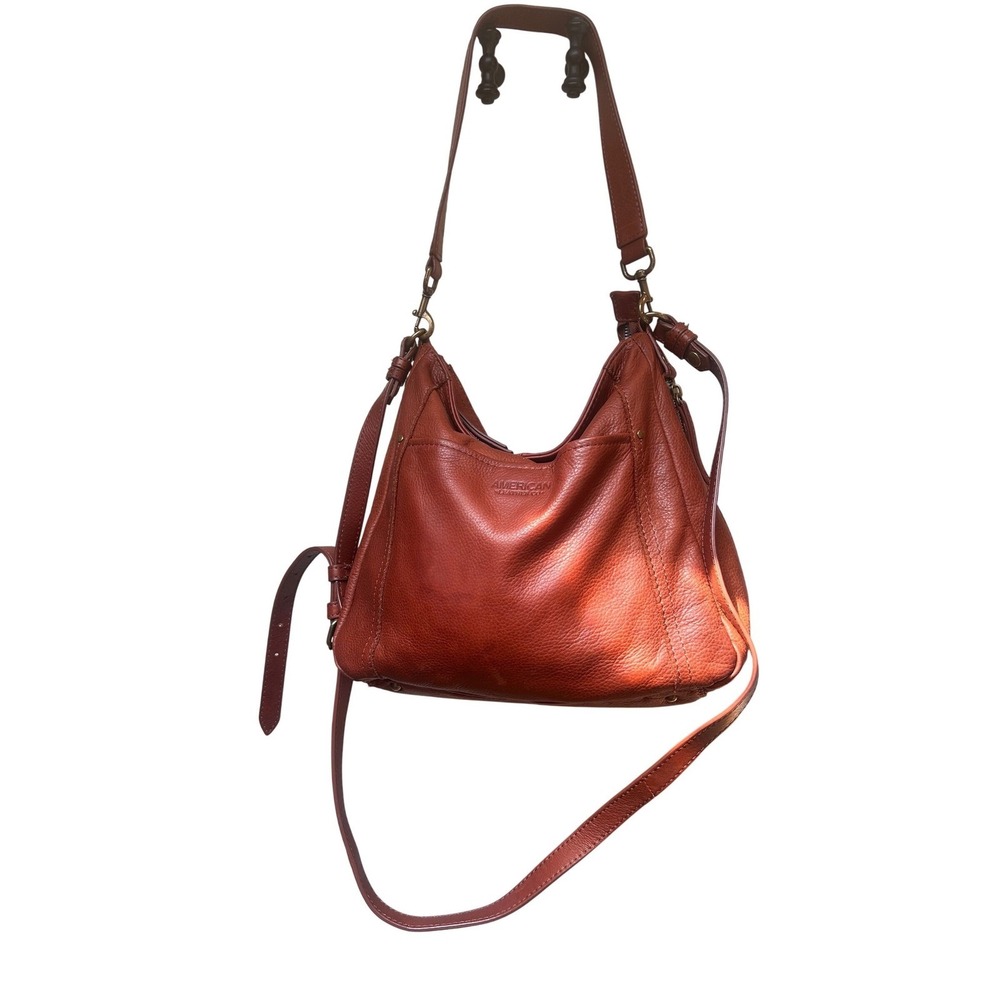 American Leather Co Brandy Brown Pebbled Leather Hobo Crossbody Bag Large - Picture 2 of 12
